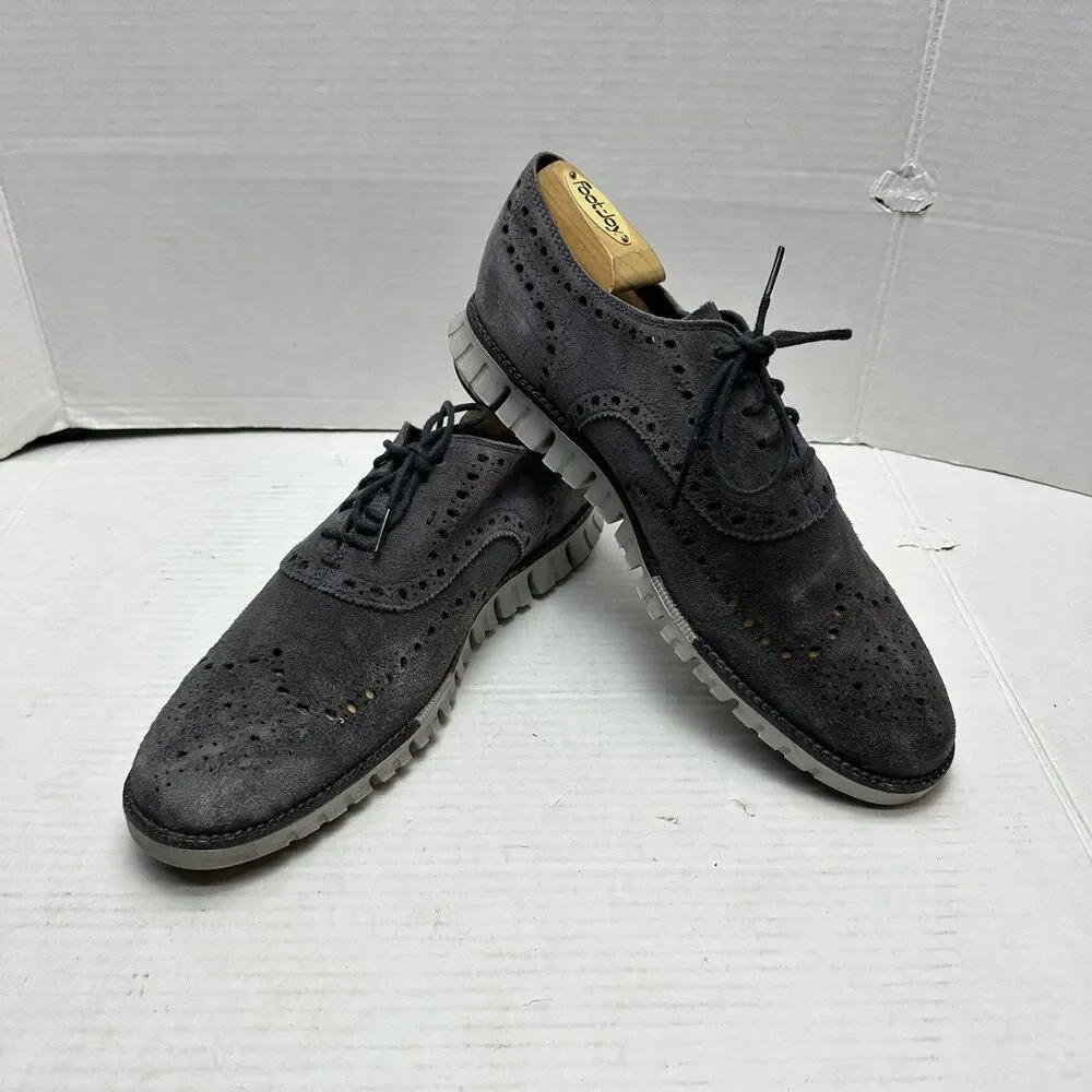 Cole Haan ZEROGRAND Shoes Mens 9.5 M BT Gray Leather Wingtip Oxfords